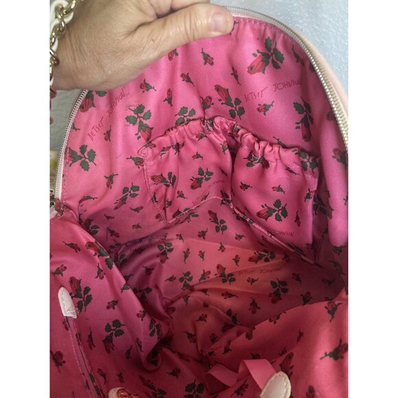 Betsey Johnson Pastel Pink Shoulder Bag W/ Strap Ribbon Bows Gold Hardware - Picture 12 of 16